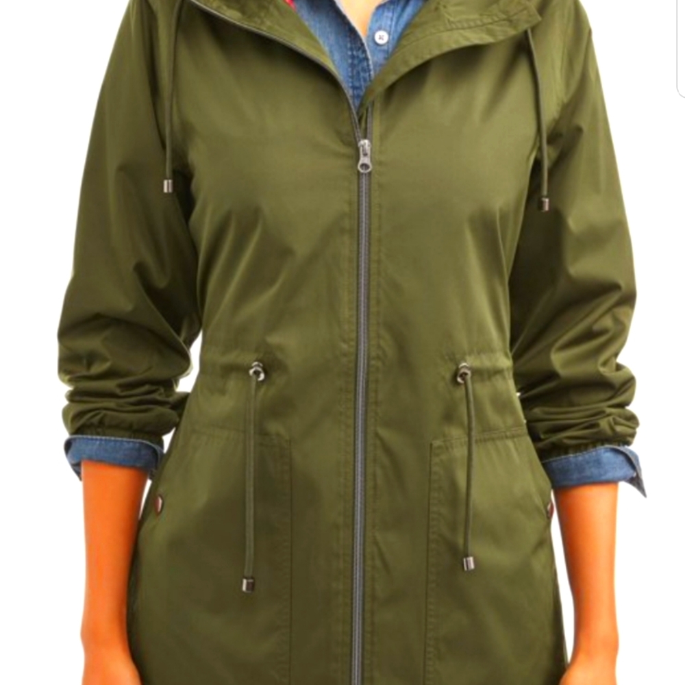 NWOT Time & Tru Wind Resistant Zip-up Anorak Green Hooded Jacket Sz XL